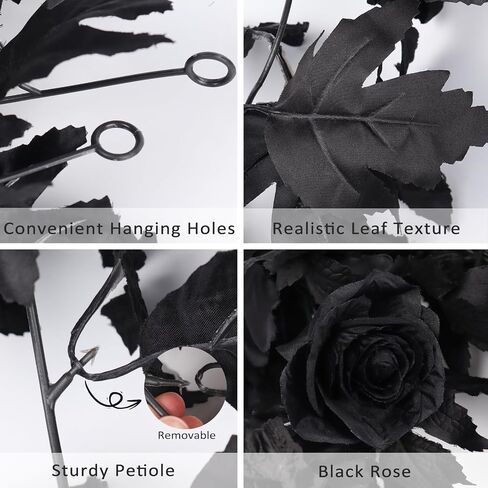 RECUTMS 2pcs Black Maple Leaf Artificial Hanging Plants Faux Fall Leaves Halloween Garland Fake Plants Wall Hanging Indoor Outdoor Halloween Decoration in Saudi Arabia