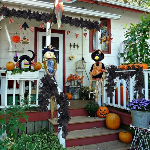 RECUTMS 2pcs Black Maple Leaf Artificial Hanging Plants Faux Fall Leaves Halloween Garland Fake Plants Wall Hanging Indoor Outdoor Halloween Decoration in Saudi Arabia