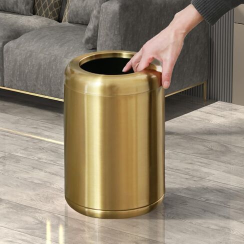 10L/2.6Gallon Small Gold Bathroom Trash Can,Brushed Gold Bathroom Garbage Can，Brass Trash Can for Bathroom,Vanity Bedroom,Hotel,Dressing Room，Rv, Store (135 Gold) in Saudi Arabia
