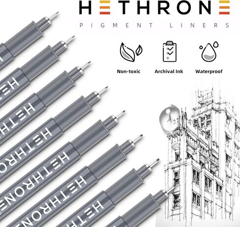 مجموعة أقلام هيثرون الصغيرة، أقلام رسم بني داكن مقاس 8، أقلام حبر مقاومة للماء للفنانين الذين يرسمون والكتابة in Kuwait