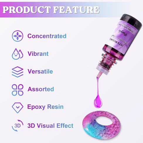 Alcohol Ink Set Epoxy Resin Dye- LET'S RESIN Vibrant Colors Alcohol Ink for Epoxy Resin, Concentrated Alcohol Based Resin Ink for Tumblers,Epoxy Resin Molds,Alcohol Inks Art (Each 0.35oz x 18 Bottle) in Kuwait