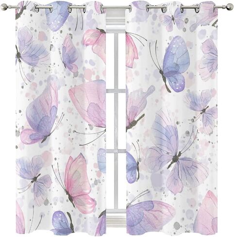 Watercolour Butterfly Blackout Curtain Panels for Living Room Pink and Purple Butterflies Art Thermal Insulated & Energy Efficiency Window Draperies with Black Liner W42 x L63 Inch in Saudi Arabia