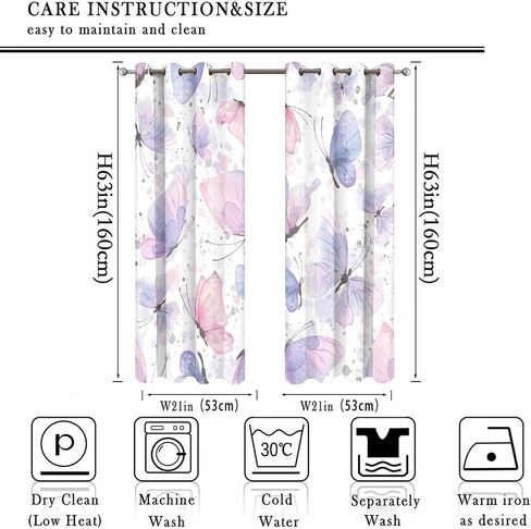Watercolour Butterfly Blackout Curtain Panels for Living Room Pink and Purple Butterflies Art Thermal Insulated & Energy Efficiency Window Draperies with Black Liner W42 x L63 Inch in Saudi Arabia