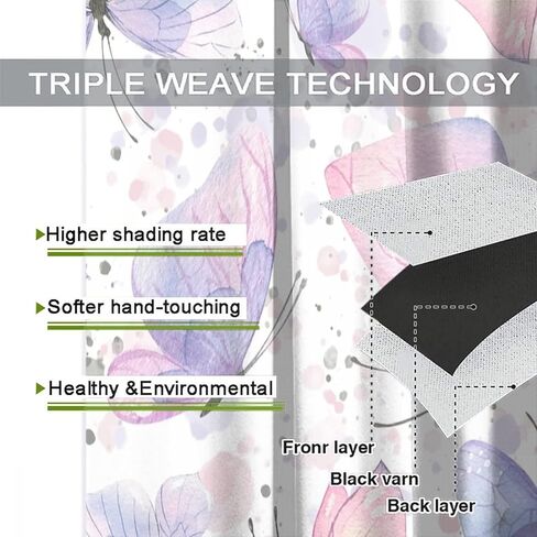 Watercolour Butterfly Blackout Curtain Panels for Living Room Pink and Purple Butterflies Art Thermal Insulated & Energy Efficiency Window Draperies with Black Liner W42 x L63 Inch in Saudi Arabia