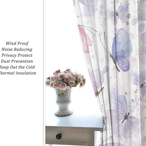 Watercolour Butterfly Blackout Curtain Panels for Living Room Pink and Purple Butterflies Art Thermal Insulated & Energy Efficiency Window Draperies with Black Liner W42 x L63 Inch in Saudi Arabia