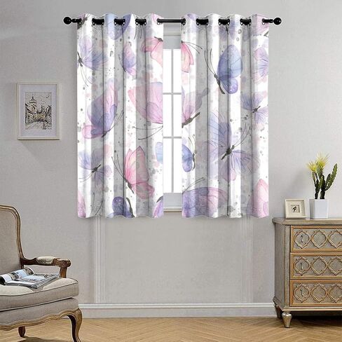 Watercolour Butterfly Blackout Curtain Panels for Living Room Pink and Purple Butterflies Art Thermal Insulated & Energy Efficiency Window Draperies with Black Liner W42 x L63 Inch in Saudi Arabia