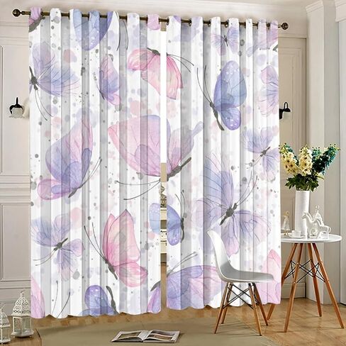 Watercolour Butterfly Blackout Curtain Panels for Living Room Pink and Purple Butterflies Art Thermal Insulated & Energy Efficiency Window Draperies with Black Liner W42 x L63 Inch in Saudi Arabia