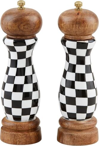 Mud Pie Checked Salt Pepper Grinders, 8" x 2 1/4" dia, WHITE in Saudi Arabia