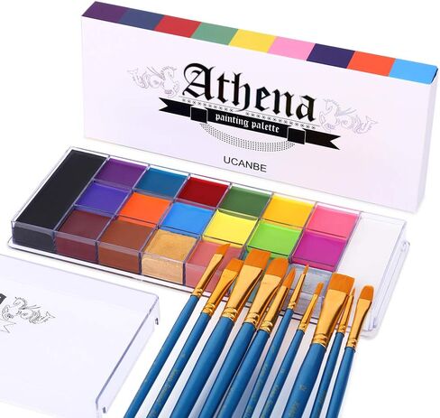 UCANBE Face Body Paint Set-Athena Painting Palette,10 Professional Artist Brush,Large Deep Pan Ideal for Halloween Cosplay Party SFX Arty Stage Makeup in Kuwait