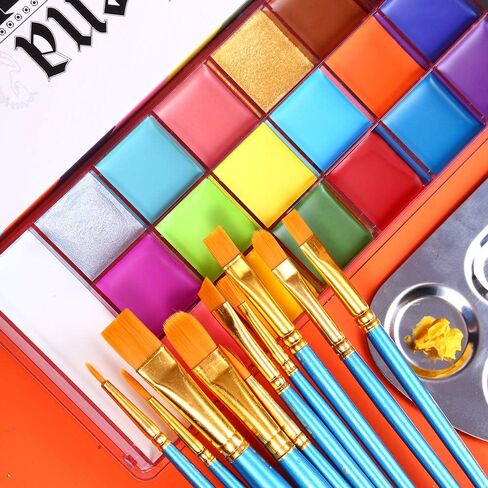 UCANBE Face Body Paint Set-Athena Painting Palette,10 Professional Artist Brush,Large Deep Pan Ideal for Halloween Cosplay Party SFX Arty Stage Makeup in Kuwait