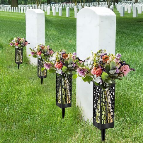 4 Pack Cemetery Decorations Flower Vase Holder for Grave, 12 in Steady Plastic Grave Decoration Holders with Sharp Top Easy to Insert , Flowers Holder with Hollow Design for Headstone Garden in Saudi Arabia
