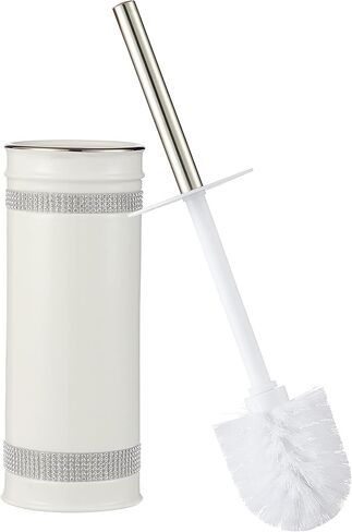 مجموعة فرش المرحاض السيراميكية من إكسسوارات الحمام - فرشاة وحامل المرحاض (أحجار الراين، أبيض) in Kuwait