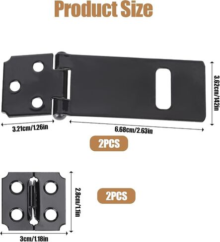 3Inch Lock Hasp Latch, 2 Pack Black Hasp Latch Padlock Hasp Door Slide Latch Safety Packlock Clasp Gate Locks for Wooden Fence, Cabinet Door, Window, Pet Cage, Garden, Yard in Saudi Arabia