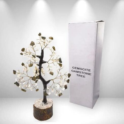 GEMSCITE Gemstone Citrine Tree Size 8" Handmade Feng Shui Figurine Money Bonsai Good Luck Reiki Healing Crystals - Golden Wire - 160 Chips Wala in Saudi Arabia