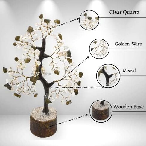 GEMSCITE Gemstone Citrine Tree Size 8" Handmade Feng Shui Figurine Money Bonsai Good Luck Reiki Healing Crystals - Golden Wire - 160 Chips Wala in Saudi Arabia