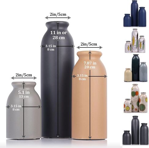 Blue Ceramic Vase Set of 3 - Decorative Navy Blue Vases for Centerpieces, Farmhouse and Home Decor - Ideal for Living Room, Kitchen, Bedroom, Dining Table and Office Decor in Saudi Arabia