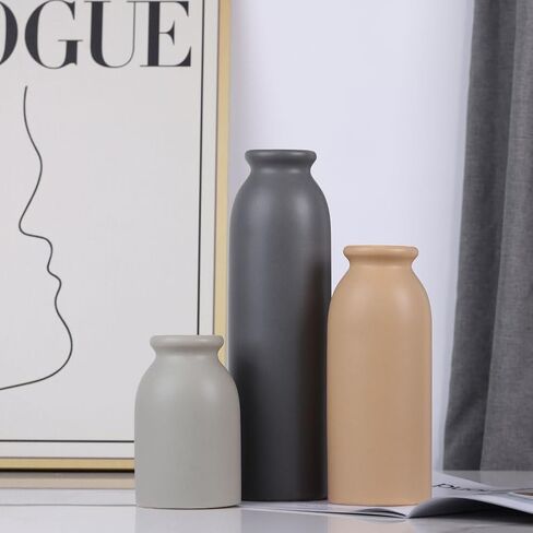 Blue Ceramic Vase Set of 3 - Decorative Navy Blue Vases for Centerpieces, Farmhouse and Home Decor - Ideal for Living Room, Kitchen, Bedroom, Dining Table and Office Decor in Saudi Arabia