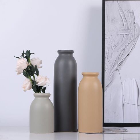 Blue Ceramic Vase Set of 3 - Decorative Navy Blue Vases for Centerpieces, Farmhouse and Home Decor - Ideal for Living Room, Kitchen, Bedroom, Dining Table and Office Decor in Saudi Arabia