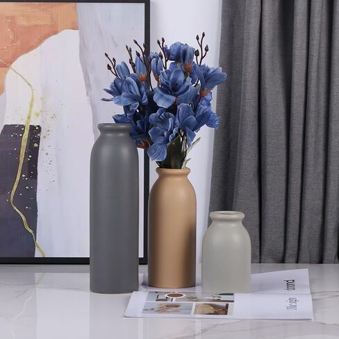 Blue Ceramic Vase Set of 3 - Decorative Navy Blue Vases for Centerpieces, Farmhouse and Home Decor - Ideal for Living Room, Kitchen, Bedroom, Dining Table and Office Decor in Saudi Arabia