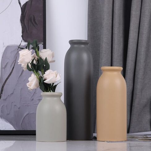 Blue Ceramic Vase Set of 3 - Decorative Navy Blue Vases for Centerpieces, Farmhouse and Home Decor - Ideal for Living Room, Kitchen, Bedroom, Dining Table and Office Decor in Saudi Arabia