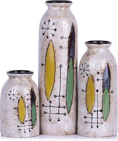 Blue Ceramic Vase Set of 3 - Decorative Navy Blue Vases for Centerpieces, Farmhouse and Home Decor - Ideal for Living Room, Kitchen, Bedroom, Dining Table and Office Decor in Saudi Arabia