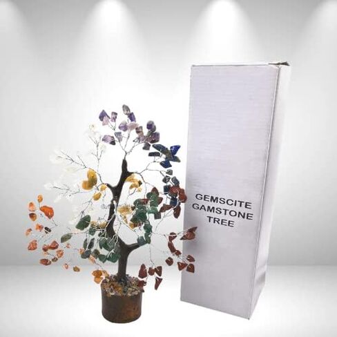 GEMSCITE Gemstone Citrine Tree Size 8" Handmade Feng Shui Figurine Money Bonsai Good Luck Reiki Healing Crystals - Golden Wire - 160 Chips Wala in Kuwait