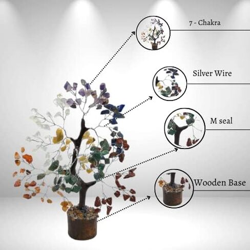 GEMSCITE Gemstone Citrine Tree Size 8" Handmade Feng Shui Figurine Money Bonsai Good Luck Reiki Healing Crystals - Golden Wire - 160 Chips Wala in Kuwait