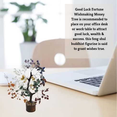 GEMSCITE Gemstone Citrine Tree Size 8" Handmade Feng Shui Figurine Money Bonsai Good Luck Reiki Healing Crystals - Golden Wire - 160 Chips Wala in Kuwait