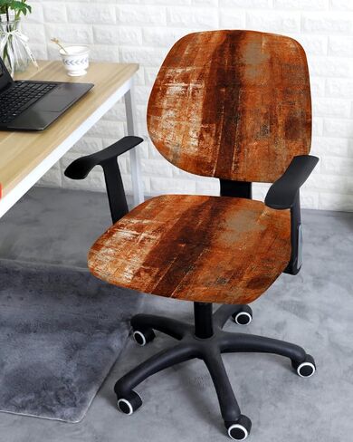 Burnt Orange Office Chair Cover Stretchable Computer Chair Seat Cover Backrest Slipcovers, Modern Abstract Geometric Art Oil Painted Stretchable Rotating Desk Chair Seat Cushion Split Protectors in Saudi Arabia