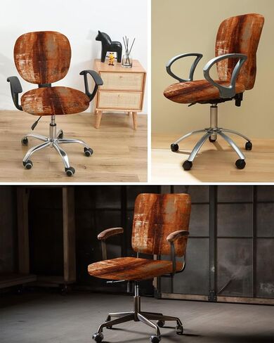 Burnt Orange Office Chair Cover Stretchable Computer Chair Seat Cover Backrest Slipcovers, Modern Abstract Geometric Art Oil Painted Stretchable Rotating Desk Chair Seat Cushion Split Protectors in Saudi Arabia