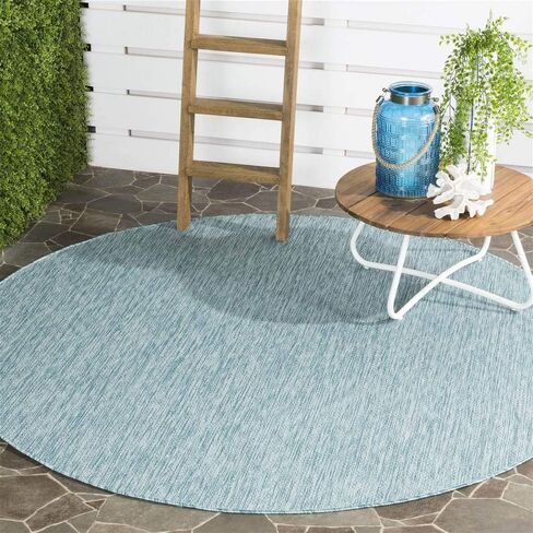 سجادة SAFAVIEH Courtyard Collection 5'3" مستديرة Aqua CY8520 للاستخدام الداخلي/الخارجي، مقاومة للماء وسهلة التنظيف، سجادة في الفناء الخلفي وغرفة الطين in Saudi Arabia