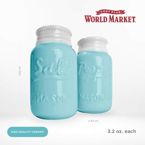 World Market Ceramic Mason Jar Salt and Pepper Shaker - Great Kitchen Accessories 1 Salt and 1 Pepper Jar - Retro Table Countertop and Kitchen Decor Wrap for Holiday Giveaways, and Souvenirs - Blue in Saudi Arabia