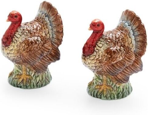 Spode 3.5" Turkey-Shaped Salt and Pepper Shakers - Dolomite Ceramic Farmhouse Décor for Formal Dining, Decorative Salt & Pepper Set with Easy Refill Bottom Stoppers, Ideal for Thanksgiving Table in Kuwait