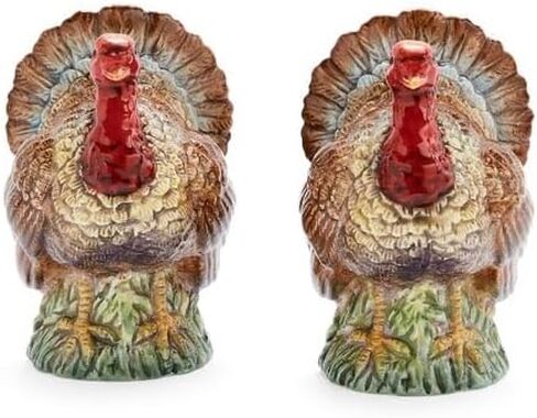 Spode 3.5" Turkey-Shaped Salt and Pepper Shakers - Dolomite Ceramic Farmhouse Décor for Formal Dining, Decorative Salt & Pepper Set with Easy Refill Bottom Stoppers, Ideal for Thanksgiving Table in Kuwait