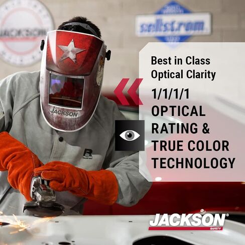 غطاء لحام جرافيكي ممتاز من Jackson Safety مزود بوحدة التغذية التلقائية للمستندات - خوذة لحام ذات تعتيم تلقائي خفيفة الوزن للغاية - ANSI Z87.1 (أنماط متعددة) in Kuwait