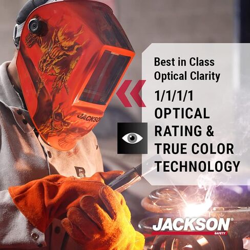 غطاء لحام جرافيكي ممتاز من Jackson Safety مزود بوحدة التغذية التلقائية للمستندات - خوذة لحام ذات تعتيم تلقائي خفيفة الوزن للغاية - ANSI Z87.1 (أنماط متعددة) in Kuwait