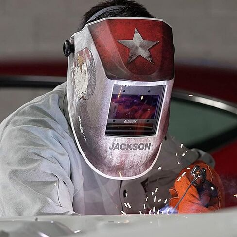 غطاء لحام جرافيكي ممتاز من Jackson Safety مزود بوحدة التغذية التلقائية للمستندات - خوذة لحام ذات تعتيم تلقائي خفيفة الوزن للغاية - ANSI Z87.1 (أنماط متعددة) in Kuwait