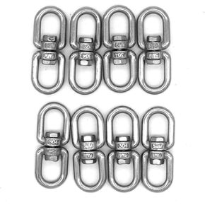 8 Pieces M6 Double Ended Swivel Eye Hooks, 304 Stainless Steel Eye to Eye Swivel Fits Shackle Key Ring Keychain Connector