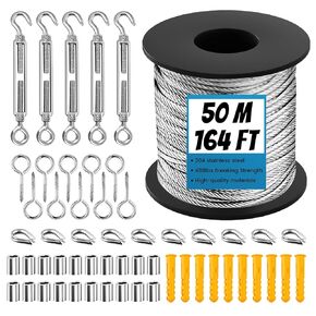 164FT Stainless Steel Cable 1/16" Wire Rope with Turnbuckle Tensioner Kit, Turnbuckles for Cables Wire, Vinyl Coated Steel Wire Rope for Light Hanging Garden Wire Fence Wire Trellis Wire Curtain Wire