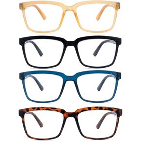 4 Pack Reading Glasses for Women Men Rectangle Readers Spring Hinge Comfort Lightweight Eyeglasses Large Frame