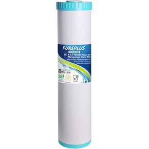 PUREPLUS 5 ميكرون 20 بوصة × 4.5 بوصة RFN20BB حديد ومنغنيز منزلي بالكامل يقلل من خرطوشة استبدال فلتر المياه، عبوة واحدة