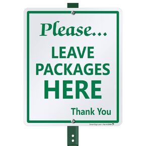 SmartSign "Please - Leave Packages Here, Thank You" LawnBoss® Sign | 10" x 12" Aluminum Sign with 3' Stake