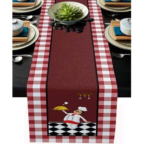 Fat Chef Table Runner 90 Inches Long,Cotton Linen Buffalo Plaid Checked Flag Kitchen Dinner Dining Table Runners Decor and Accessories, Burlap Red Tablerunner for Coffee/Dining/Party/Wedding Table
