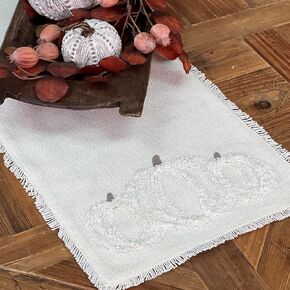 White Harvest Pumpkin Table Runner, 54" Long, Fall Thanksgiving Antique White Modern Farmhouse Kitchen Table Decor