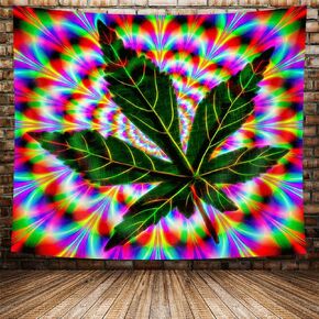 Trippy Tapestry Psychedelic Weed Tapestry Wall Hanging Marijuana Weed Leaf Wall Tapestry Hippie Art Tapestry for Bedroom Aesthetic Colorful Wall Hanging Tapestry for Livingroom Dorm Decor, (40X30in)