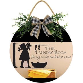 Laundry Room Help Wanted Rustic Wood Sign Plaque (12"x 12"), Wooden Wall Door Sign with hanger, Vintage Wooden Laundry Room Hanging Sign Decor for Laundry Room Wash House Farmhouse