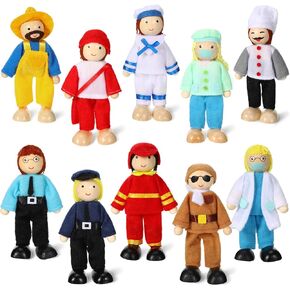 10 Pcs Wooden Dollhouse Set of Mini People Figures Dollhouse Dolls Wooden Doll Pretend Play Figures Accessories for Pretend Dollhouse Toy (Pretty Style)