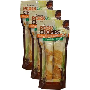 Pork Chomps Baked Pork Skin Dog Chews, 8-inch Rolls, Real Chicken Wrap, 2 Count