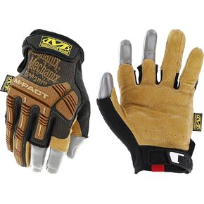 Mechanix Wear: M-Pact Durahide Leather Framer Work Gloves, Fingerless Design, Work Gloves with Impact Protection and Vibration Absorption, Safety Gloves for Men (Brown, X-Large)