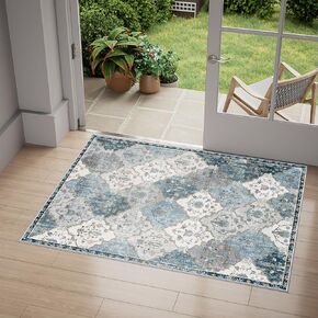 Area Rugs for Living Room 8x10 Washable Area Rugs Boho Vintage Design Indoor Decor Carpet, Non Slip Low Pile Soft Area Rugs Water Repellent Polyester Cream Orange